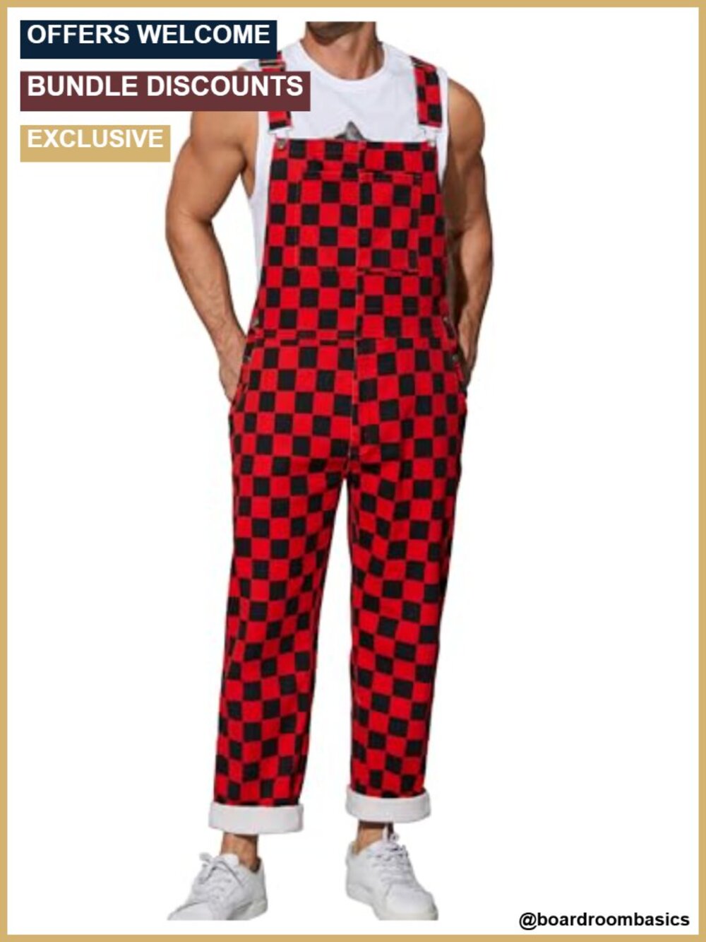 Mens Checkered Bib Overalls Cotton Stretch Adjustable Work Utility Jumpsuit